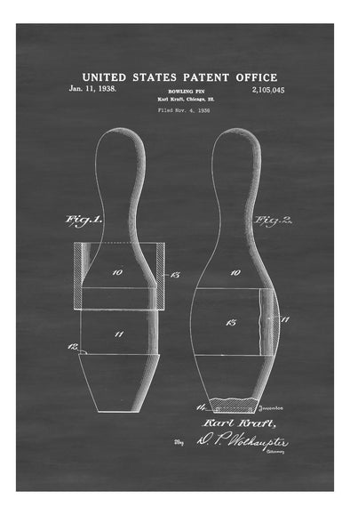 1931 Bowling Pin Patent - Patent Print, Wall Decor, Bowling Art, Bowling League, Bowling Pin Blueprint, Bowler Gift, Bowling Print, Bowlers