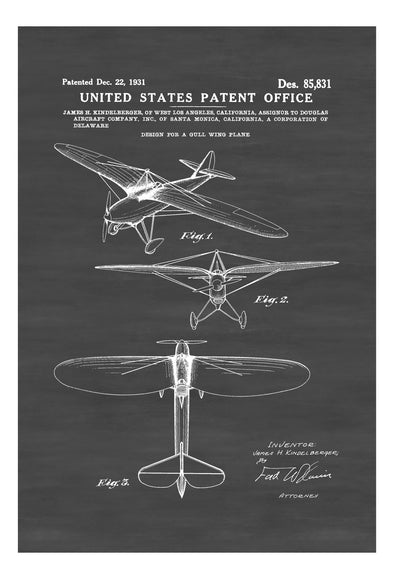 1931 Douglas Gull Wing Plane Patent - Vintage Airplane, Airplane Blueprint Decor, Pilot Gift, Airplane Poster, Douglas Aircraft Patent Art Prints mypatentprints 