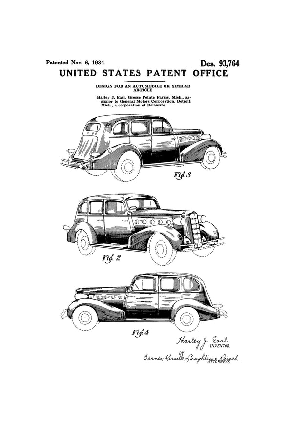 1934 LaSalle Automobile Patent - Patent Print, Wall Decor, Automobile Decor, Automobile Art, Classic Car, LaSalle Patent, GM Patent Art Prints mypatentprints 