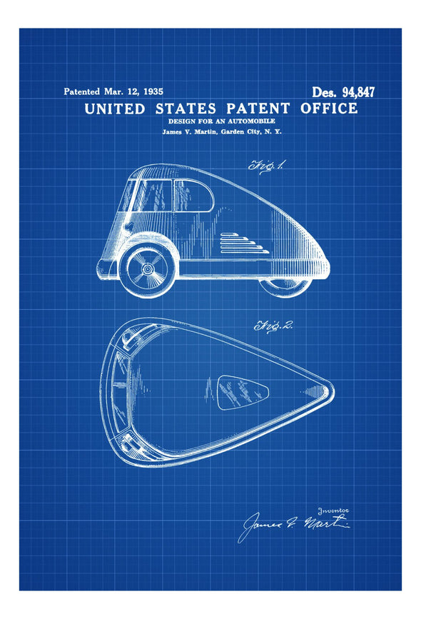 1935 Three Wheel Vehicle Patent - Patent Print, Wall Decor, Automobile Decor, Automobile Art, Car Patent, Auto Patent