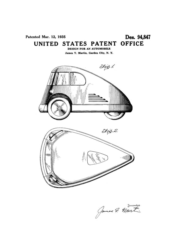 1935 Three Wheel Vehicle Patent - Patent Print, Wall Decor, Automobile Decor, Automobile Art, Car Patent, Auto Patent