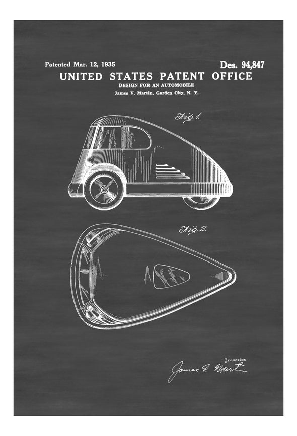 1935 Three Wheel Vehicle Patent - Patent Print, Wall Decor, Automobile Decor, Automobile Art, Car Patent, Auto Patent