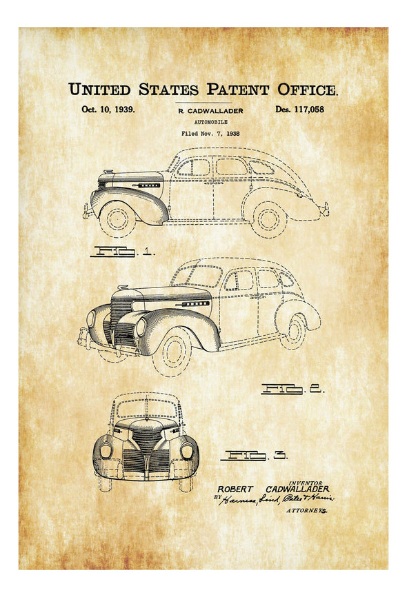 1939 Automobile Patent - Patent Print, Wall Decor, Automobile Decor, Automobile Art, Classic Car, Car Patent Art Prints mypatentprints 