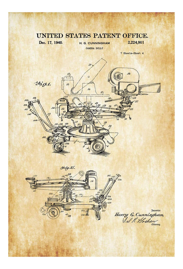 1940 Movie Camera Dolly Patent - Patent Print, Wall Decor, Movie Making Art, Camera Art, Old Camera, Camera Decor, Camera Patent
