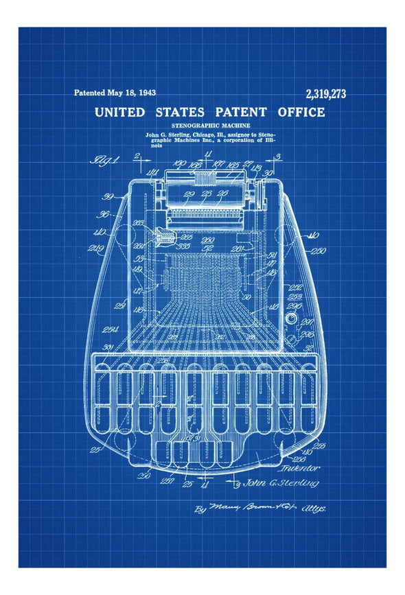 1943 Stenographic Machine Patent - Law Firm Decor, Lawyer Gift, Court Reporter Gift, Patent Print, Wall Decor, Law, Patent Print mws_apo_generated mypatentprints Blueprint #MWS Options 2889329453 
