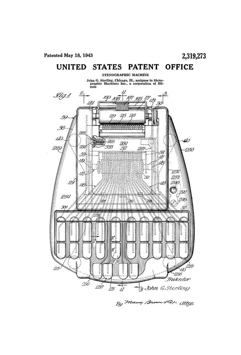 1943 Stenographic Machine Patent - Law Firm Decor, Lawyer Gift, Court ...