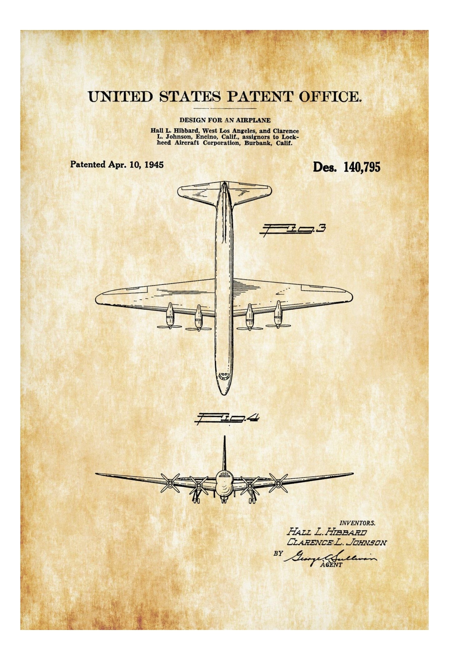 1945 Lockheed Airplane Patent - Airplane Blueprint, Pilot Gift, Airpla ...