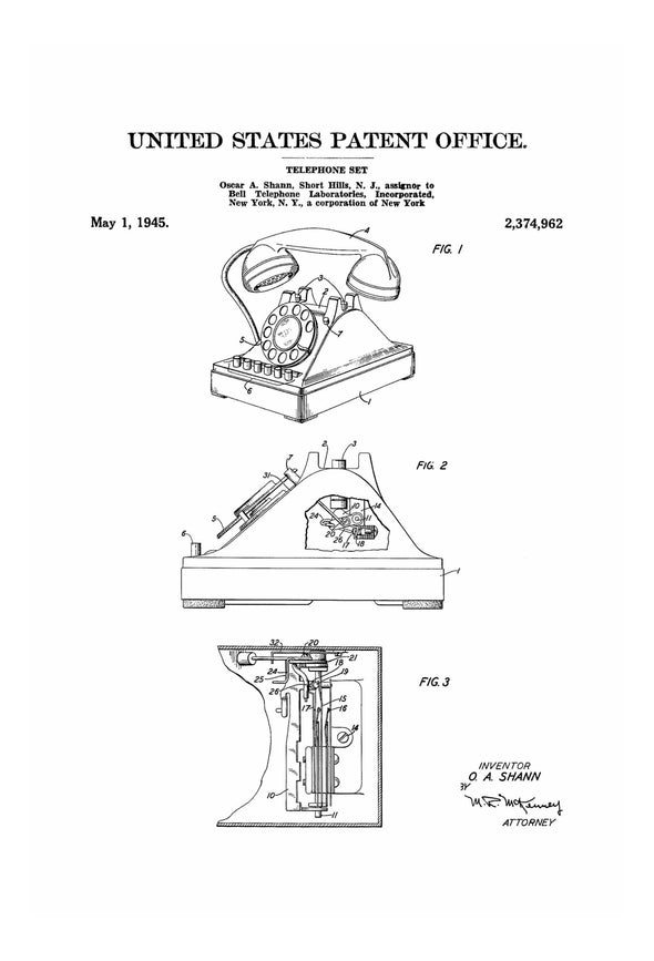 1945 Telephone Set Patent - Decor, Office Decor, Patent Print, Phone Patent, Telephone Patent, Telephone Blueprint, Telephone Patent Print Art Prints mypatentprints 