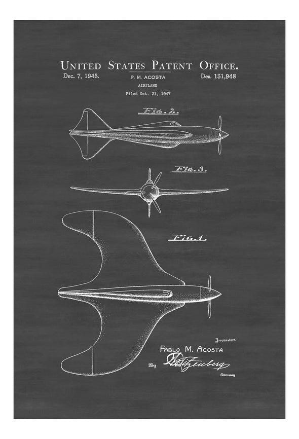 1947 Airplane Design Patent - Vintage Airplane, Airplane Blueprint, Airplane Art, Pilot Gift, Aircraft Decor, Airplane Patent, Aviation Art Prints mypatentprints 10X15 Parchment 