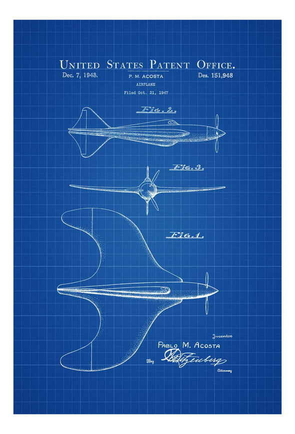 1947 Airplane Design Patent - Vintage Airplane, Airplane Blueprint, Airplane Art, Pilot Gift, Aircraft Decor, Airplane Patent, Aviation Art Prints mypatentprints 