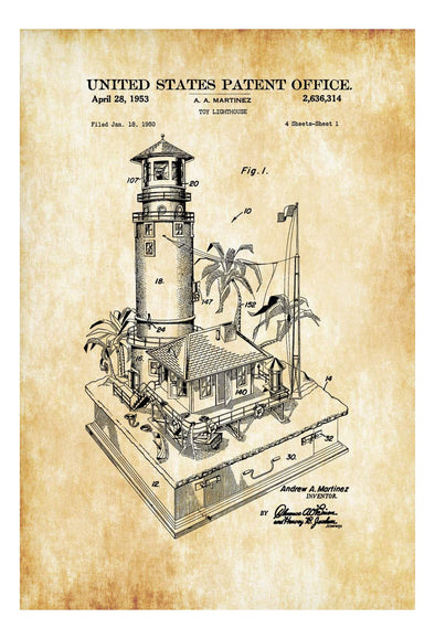 1953 Lighthouse Patent Print - Beach House Decor, Wall Decor, Wall Decor, Lighthouse Decor, Seaside Decor, Toy Patent, Home Decor