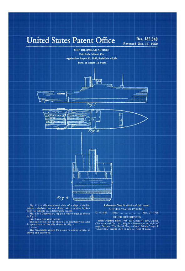 1956 Ship Patent - Patent Print, Vintage Nautical, Naval Art, Sailor Gift, Sailing Decor, Nautical Decor, Boating Decor, Boat Patent Art Prints mypatentprints 10X15 Parchment 