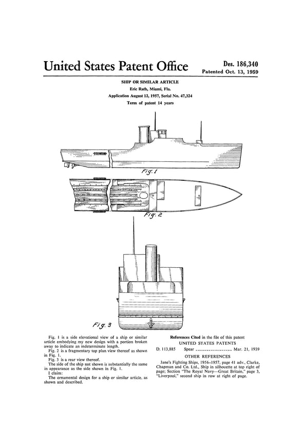 1956 Ship Patent - Patent Print, Vintage Nautical, Naval Art, Sailor Gift, Sailing Decor, Nautical Decor, Boating Decor, Boat Patent Art Prints mypatentprints 