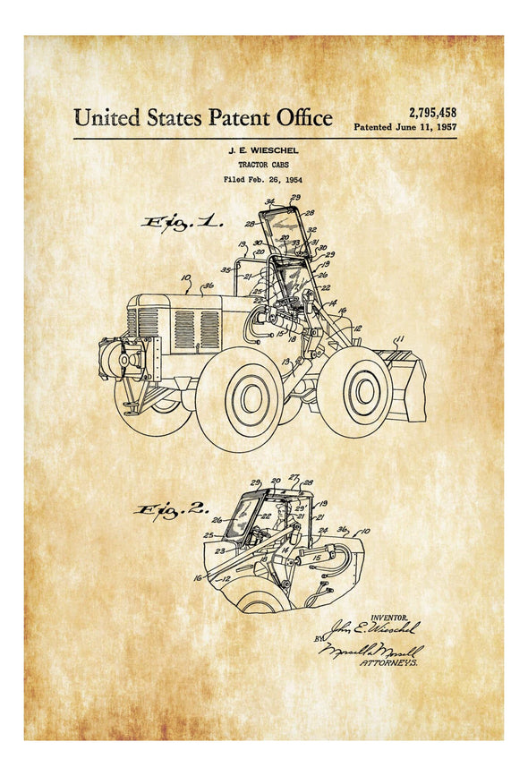 1957 Tractor Patent Print - Wall Decor, Tractor Decor, Tractor Art, Classic Car, Tractor Cab Patent, Equipment Patent, Tractor Blueprint Art Prints mypatentprints 10X15 Parchment 