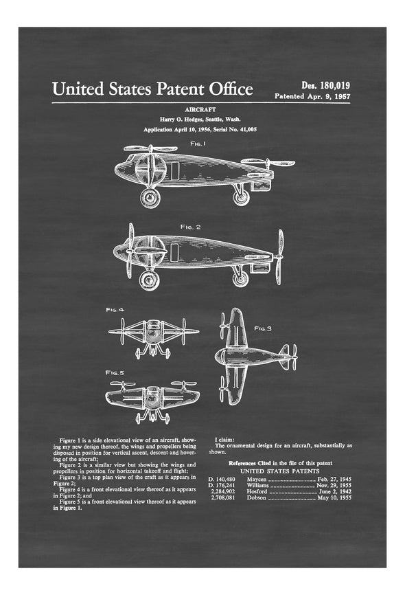 1957 Vertical Takeoff And Landing Airplane Patent - Aircraft Decor, Airplane Poster, Airplane Blueprint, Airplane Art, Pilot Gift, VTOL Art Prints mypatentprints 