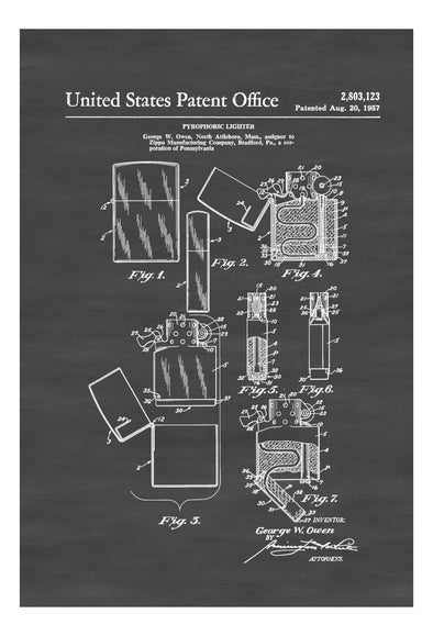 1957 Zippo Lighter Patent - Decor, Patent Print, Lighter Patent, Vintage Lighter, Lighter Blueprint, Zippo Patent, Cigar Lounge Decor mws_apo_generated mypatentprints Parchment #MWS Options 1375446373 