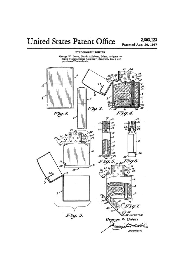 1957 Zippo Lighter Patent - Decor, Patent Print, Lighter Patent, Vintage Lighter, Lighter Blueprint, Zippo Patent, Cigar Lounge Decor