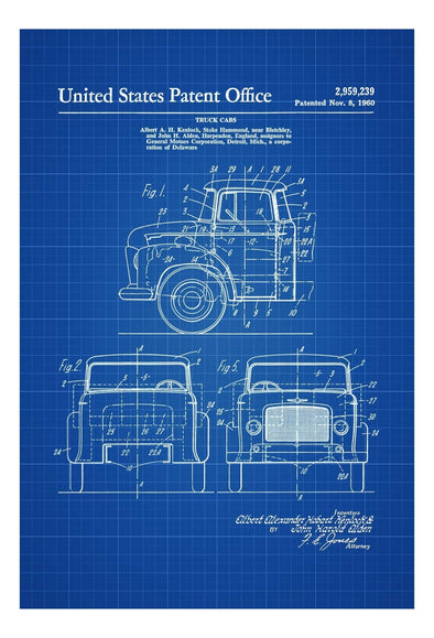 1960 Truck Cab Patent Print, Wall Decor, Truck Decor, Truck Art, GM Truck Patent, Truck Patent, Trucker Gift, Truck Drawing, Truck Blueprint mws_apo_generated mypatentprints Parchment #MWS Options 3666127354 