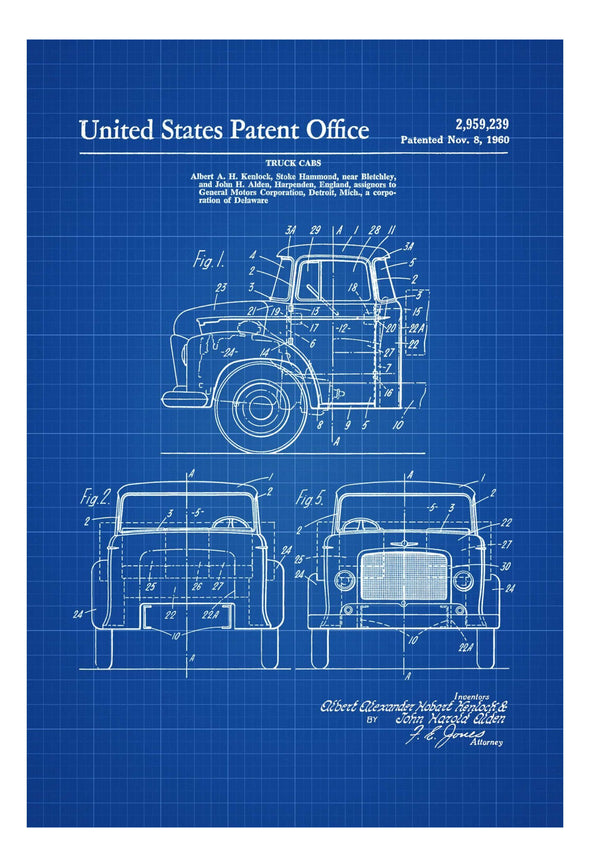1960 Truck Cab Patent Print, Wall Decor, Truck Decor, Truck Art, GM Truck Patent, Truck Patent, Trucker Gift, Truck Drawing, Truck Blueprint Art Prints mypatentprints 10X15 Parchment 