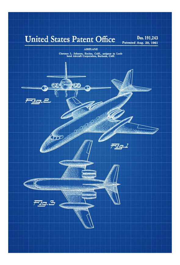 1961 Lockheed Airplane Patent - Vintage Airplane, Airplane Blueprint, Airplane Art, Pilot Gift, Aircraft Decor, Airplane Poster, Jet Art Prints mypatentprints 10X15 Parchment 