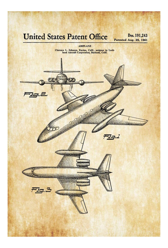 1961 Lockheed Airplane Patent - Vintage Airplane, Airplane Blueprint, Airplane Art, Pilot Gift, Aircraft Decor, Airplane Poster, Jet Art Prints mypatentprints 