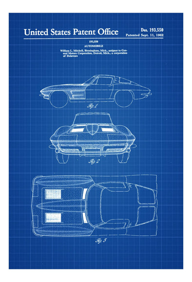 1963 Corvette Stingray Patent - Patent Print, Wall Decor, Automobile Decor, Vintage Automobile Art, Classic Car, Vintage Corvette mws_apo_generated mypatentprints Blueprint #MWS Options 1275701794 
