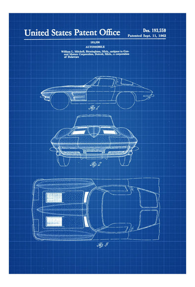 1963 Corvette Stingray Patent - Patent Print, Wall Decor, Automobile Decor, Vintage Automobile Art, Classic Car, Vintage Corvette mws_apo_generated mypatentprints Blueprint #MWS Options 1713022319 