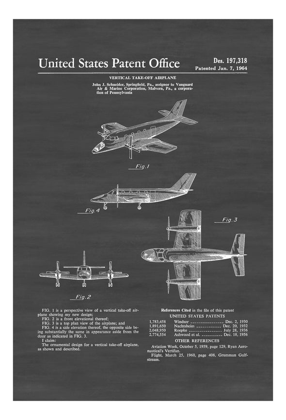 1964 Vanguard Vertical Takeoff And Landing Airplane Patent - Aircraft Decor, Airplane Poster, Airplane Blueprint, Airplane Art, Pilot Gift Art Prints mypatentprints 10X15 Parchment 