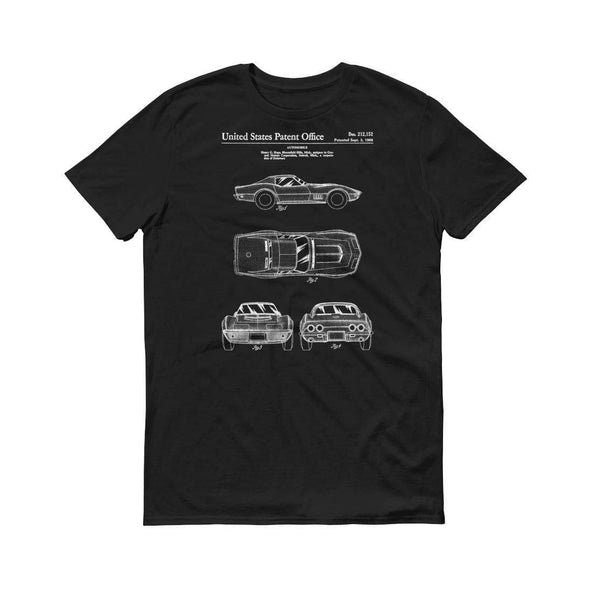 1968 Corvette Patent T-Shirt - Corvette T-Shirt, Classic Car T-Shirt, Patent Shirt, Old Patent t-shirt, Vintage Corvette T-Shirt, Vette Shirts mypatentprints 3XL Black 