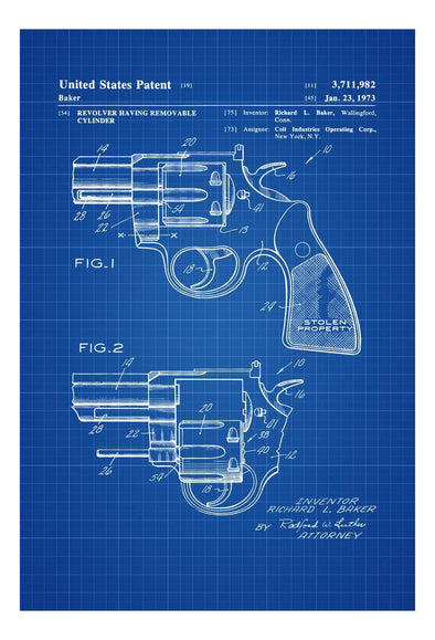 1973 Colt Revolver Patent - Patent Print, Wall Decor, Gun Art, Firearm Art, Colt Patent, Revolver Patent, Colt Revolver