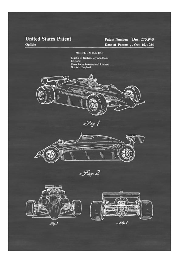 1984 Formula One Racing Car Patent - Patent Print, Wall Decor, Automobile Decor, Automobile Art, Racing Car, Formula One Lotus Patent Art Prints mypatentprints 5X7 Blueprint 