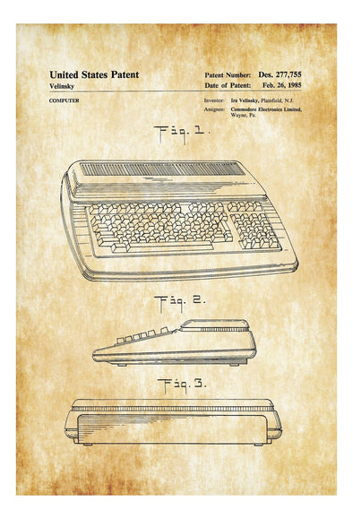 1985 Commodore 128 Computer Patent Print - Wall Décor, Computer Décor, Vintage Computer, Old Computer, Retro Patent, Commodore Patent mws_apo_generated mypatentprints Parchment #MWS Options 3131352344 