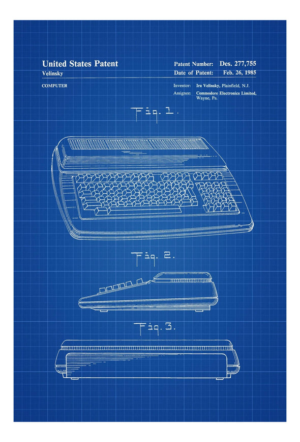 1985 Commodore 128 Computer Patent Print - Wall Décor, Computer Décor, Vintage Computer, Old Computer, Retro Patent, Commodore Patent Art Prints mypatentprints 