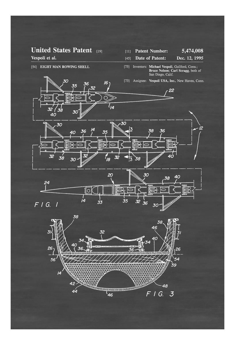 Rowing Racing Shell Drawing 8 Man Rowing Shell Patent Print. Racing Boat Print and Boat Decor. Boa ...