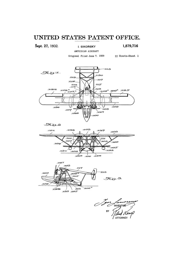 Amphibian Airplane Patent - Vintage Airplane, Airplane Blueprint, Airplane Art, Pilot Gift, Aircraft Decor, Airplane Poster, Flying Boat Art Prints mypatentprints 