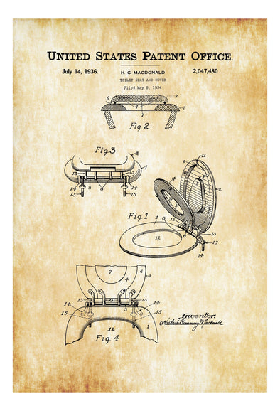 Toilet Seat Patent - Patent Print, Wall Decor, Bathroom Decor, Bathroom Art, Bathroom Poster, Bathroom Sign, Restroom Decor Art Prints mypatentprints Blueprint 10X15 
