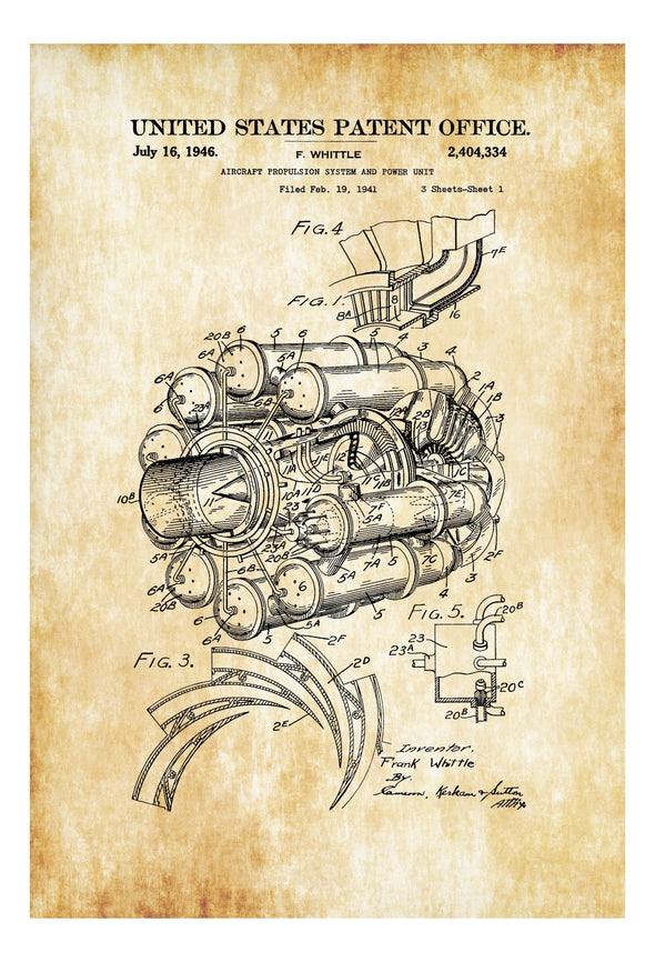 Aircraft Propulsion Patent - Vintage Airplane, Airplane Blueprint, Airplane Art, Pilot Gift, Aircraft Decor, Airplane Poster, Engine Patent Art Prints mypatentprints 