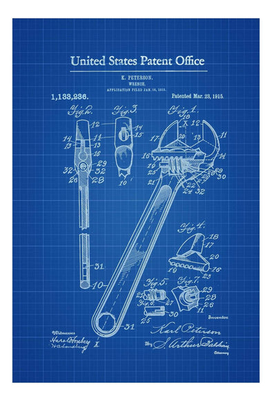 Adjustable Wrench Patent 1915 - Patent Print, Vintage Tools, Mechanic Gift, Car Lover Gift, Garage Decor, Workshop Decor mws_apo_generated mypatentprints Parchment #MWS Options 1292150234 