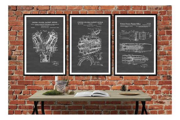 Airplane Engine Patent Collection of 3 Patent Prints - Vintage Airplane Decor, Airplane Blueprint, Airplane Art, Pilot Gift, Airplane Poster Art Prints mypatentprints 10X15 Parchment 