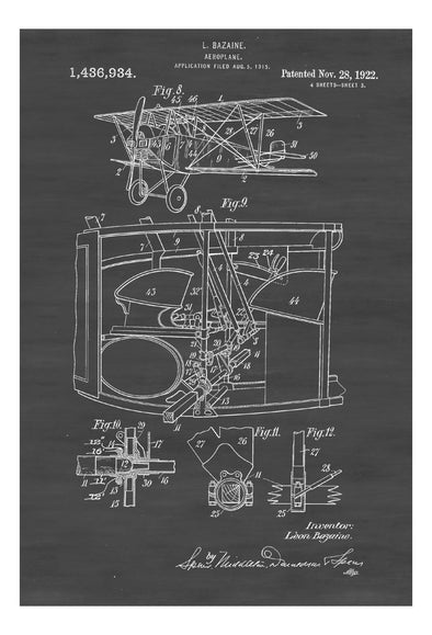 Airplane Patent 1922 - Vintage Airplane, Airplane Blueprint, Airplane Art, Pilot Gift, Aircraft Decor, Airplane Poster, Biplane Patent mws_apo_generated mypatentprints Parchment #MWS Options 1112386076 