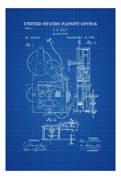 Alarm Clock Patent 1885 - Patent Print, Vintage Clock, Vintage Wall Decor, Vintage Print, Wind Up Alarm Clock