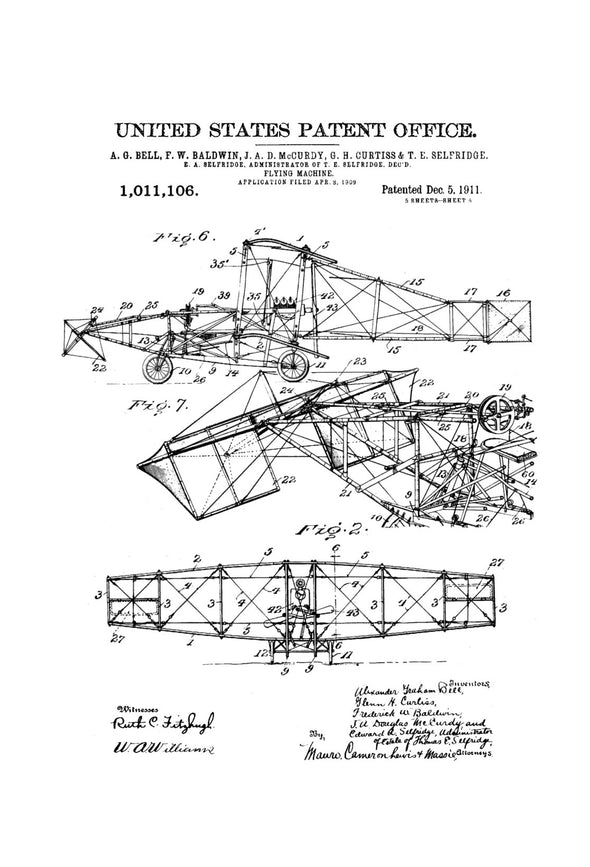 Alexander Bell Flying Machine Patent - Airplane Blueprint, Vintage Aviation Art, Airplane Art, Pilot Gift,  Aircraft Decor