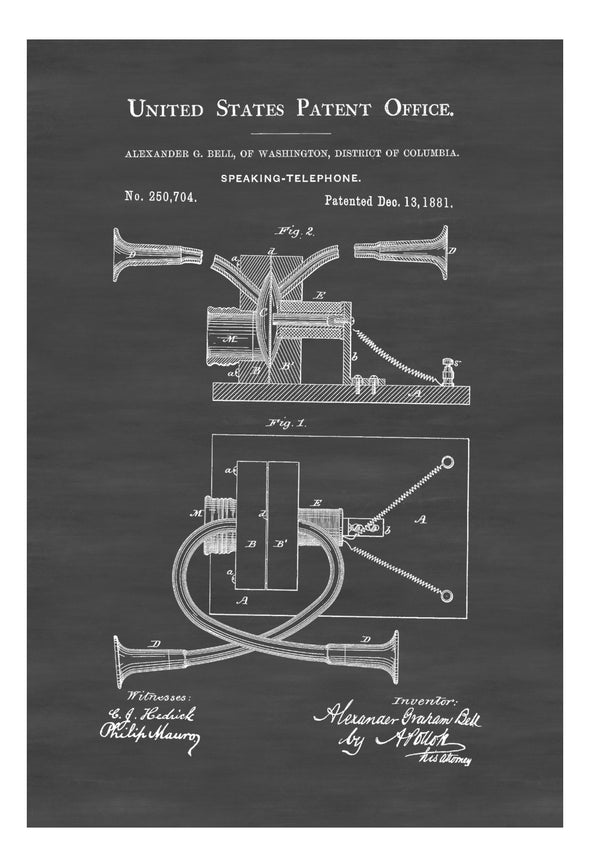 Alexander Bell Telephone Patent - Decor, Office Decor, Patent Print, Phone Patent, Telephone Patent, Vintage Telephone, Telephone Blueprint