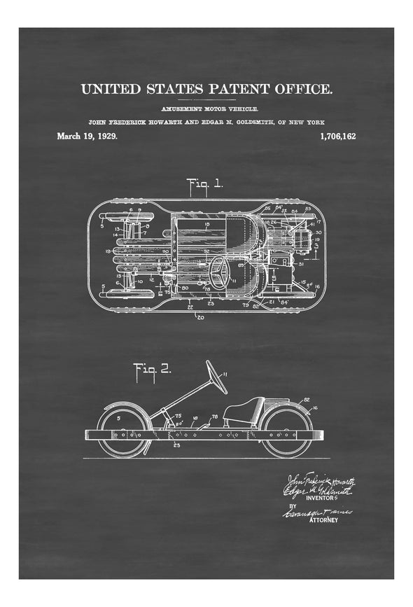 Amusement Go Kart Patent - Patent Print, Kids Room Décor, Motor Vehicle Patent, Go-kart Patent, Vintage Patent, Game Room Art Art Prints mypatentprints 