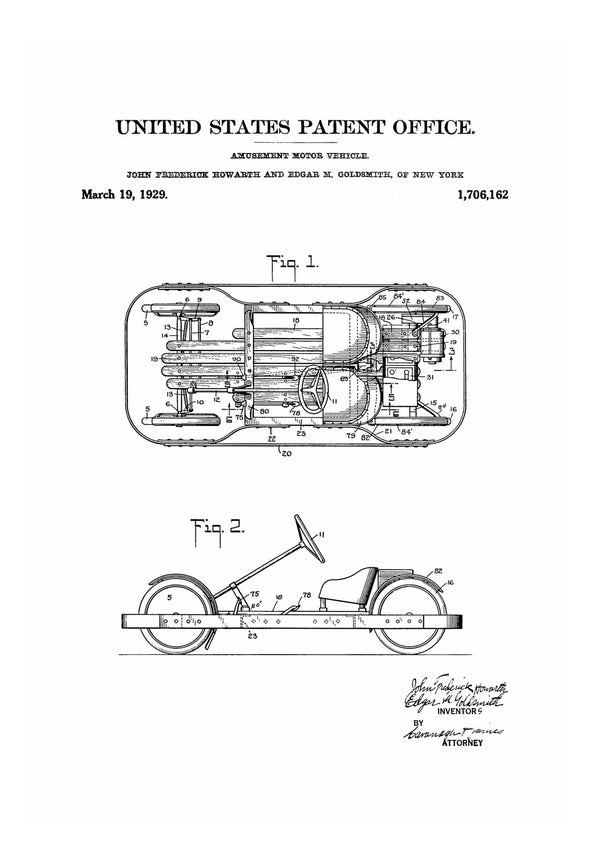 Amusement Go Kart Patent - Patent Print, Kids Room Décor, Motor Vehicle Patent, Go-kart Patent, Vintage Patent, Game Room Art Art Prints mypatentprints 