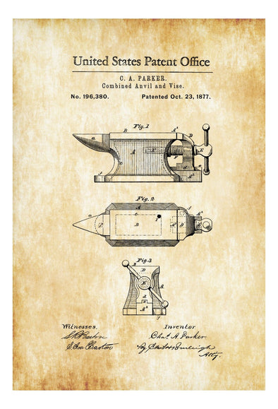 Anvil Patent 1877 - Patent Print, Blacksmith Anvil, Vise Patent, Garage Decor, Workshop Decor, Vintage Tools, Wall Decor mws_apo_generated mypatentprints Parchment #MWS Options 3289556890 