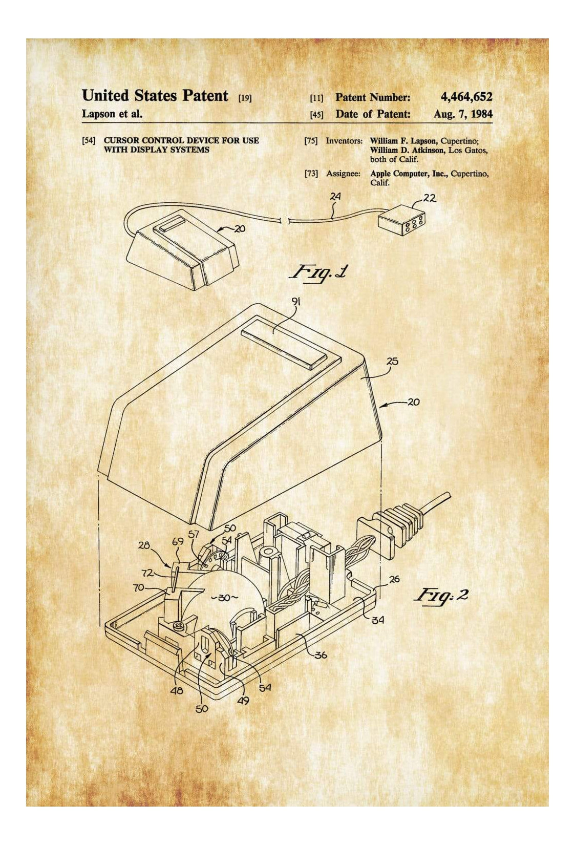 Patented Computer Apple Apple Computer Mouse Patent 1984 - Patent Print, Wall Decor, Computer ...