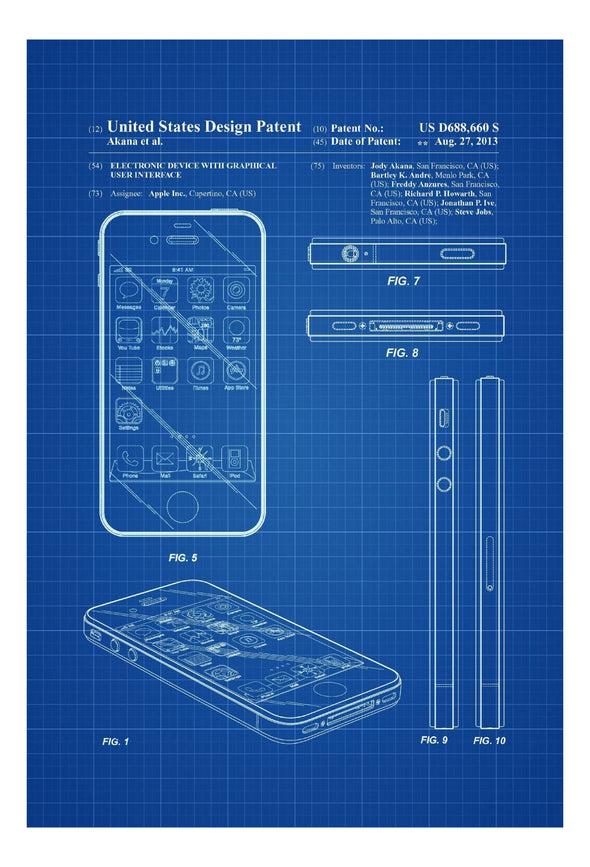Apple iPhone 4 Patent - Patent Print, Wall Decor, iPhone Patent, Vintage iPhone Blueprint, Vintage Computer, Apple Patent, Steve Jobs Patent Art Prints mypatentprints 10X15 Parchment 