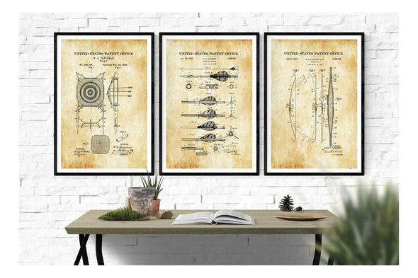 Archery Patent Collection of 3 Patent Prints - Archery Patent, Hunting Decor, Archery Poster, Hunter Gift, Cabin Decor, Bow and Arrow Art Prints mypatentprints 10X15 Parchment 
