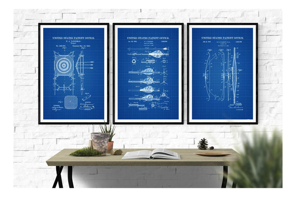 Archery Patent Collection of 3 Patent Prints - Archery Patent, Hunting Decor, Archery Poster, Hunter Gift, Cabin Decor, Bow and Arrow Art Prints mypatentprints 
